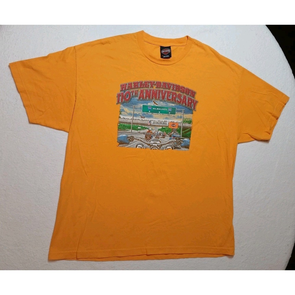 Harley Davidson 90th Anniversary T‎ Shirt 2XL Orange Milwaukee Reunion Graphic